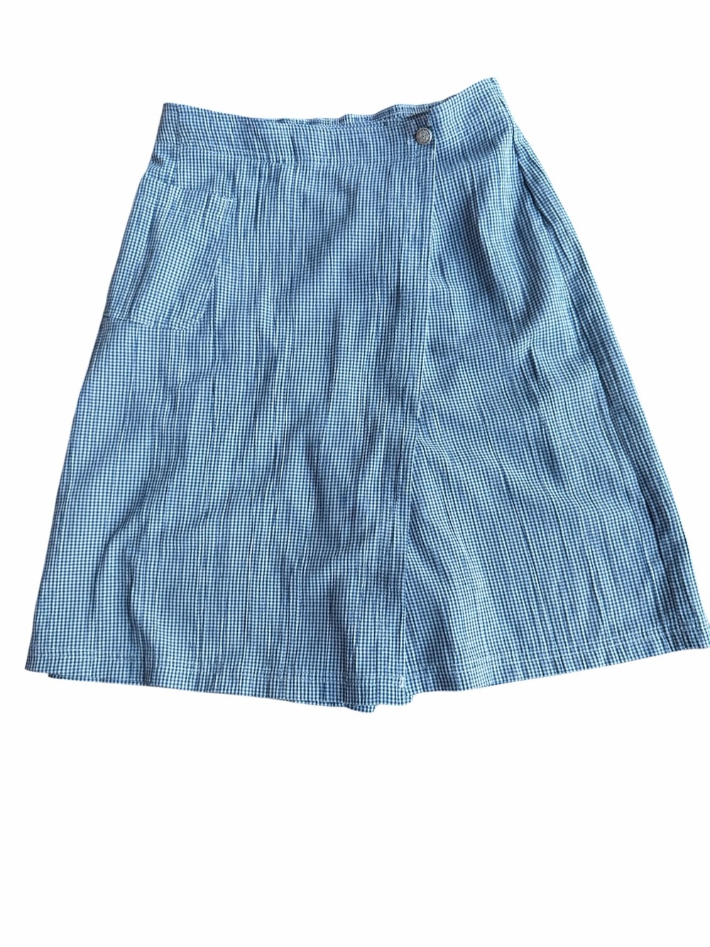 1990s Koret City Blues Poly/Cotton Gingham‎ Wrap Style Skort